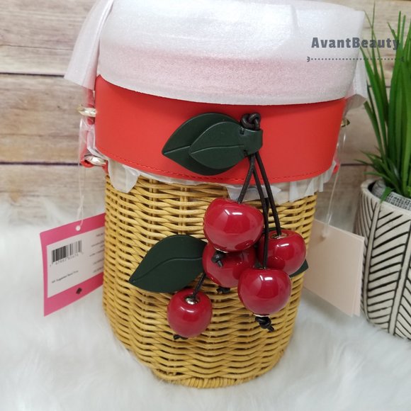 Kate Spade Picnic Cherries Wicker Crossbody Bucket - Picture 5 of 16